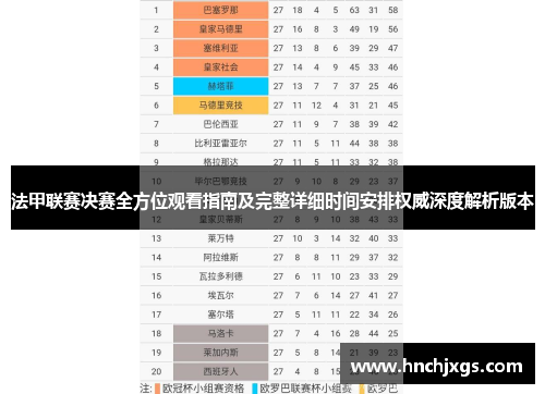 法甲联赛决赛全方位观看指南及完整详细时间安排权威深度解析版本